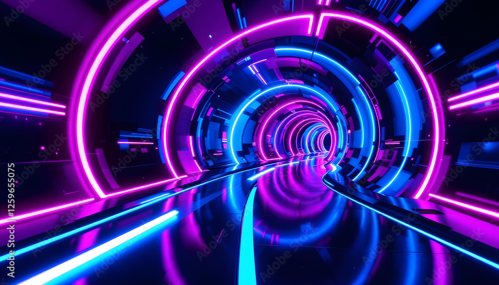 Fototapeta premium abstract futuristic dark tunnel with neon glow