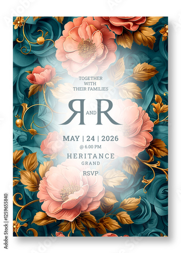 Abstract watercolor floral design wedding invitation template, business brochure template, luxury blooming golden flyer design, universal background, versatile vector background, creative brochure