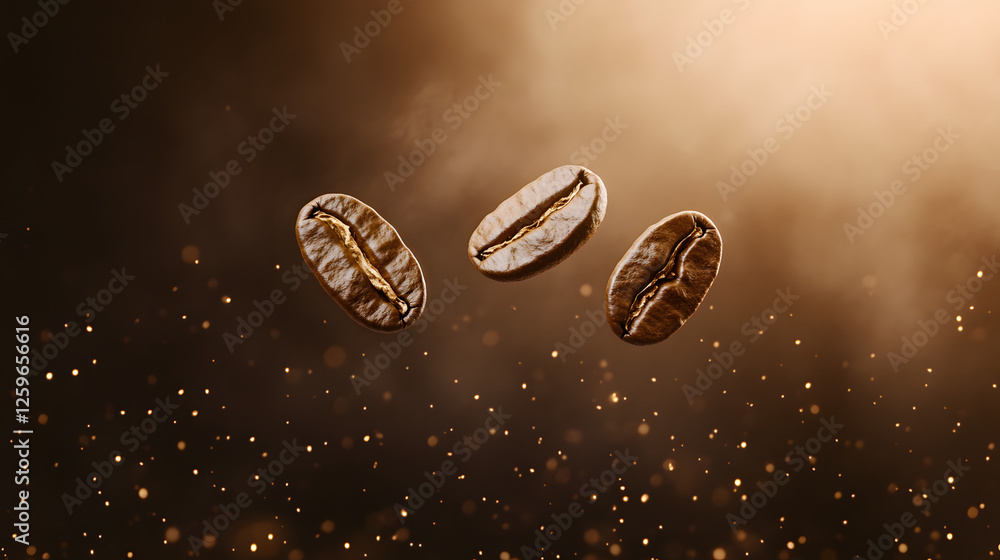Three coffee beans floating in the air against a coffee-colored background, symbolizing the essence of coffee and its aromatic experience.
Three coffee beans floating in the air against a coffee-colored background, symbolizing the essence of coffee and its aromatic experience.
