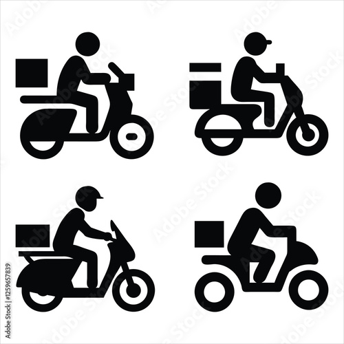  Shipping fast delivery man riding motorcycle icon symbol, Pictogram flat design for apps and websites, Isolated on white background, Vector illustration