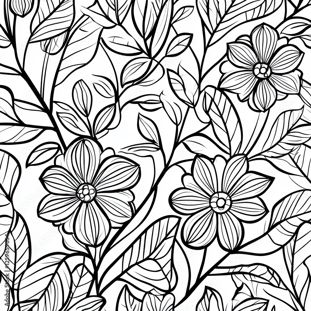 Obraz premium Simple Autumn Coloring Book Flowers Leaves and Nature Designs