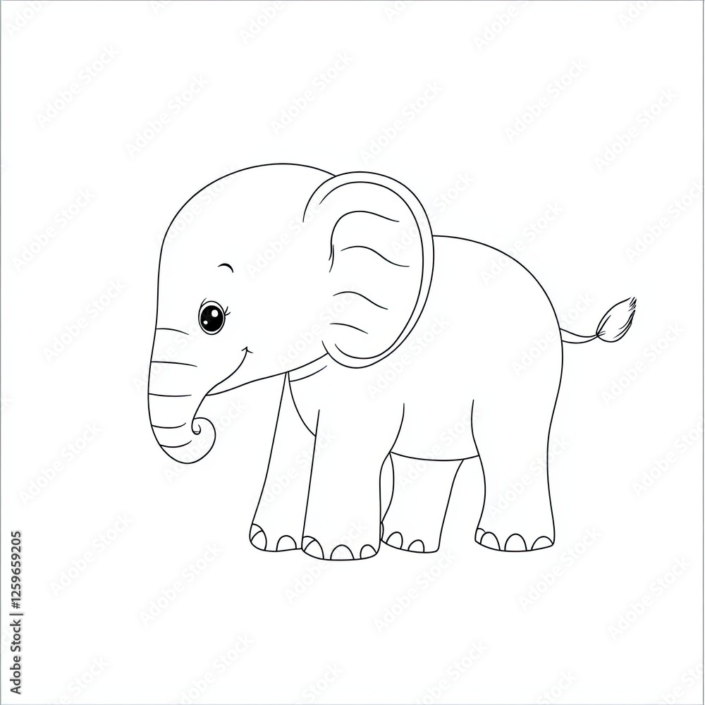 Fototapeta premium Adorable Baby Elephant Coloring Book Page Illustration Simple Design for Kids