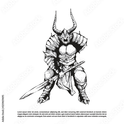 Hand drawn a strong samurai monster holding a sword with one severed hand vector