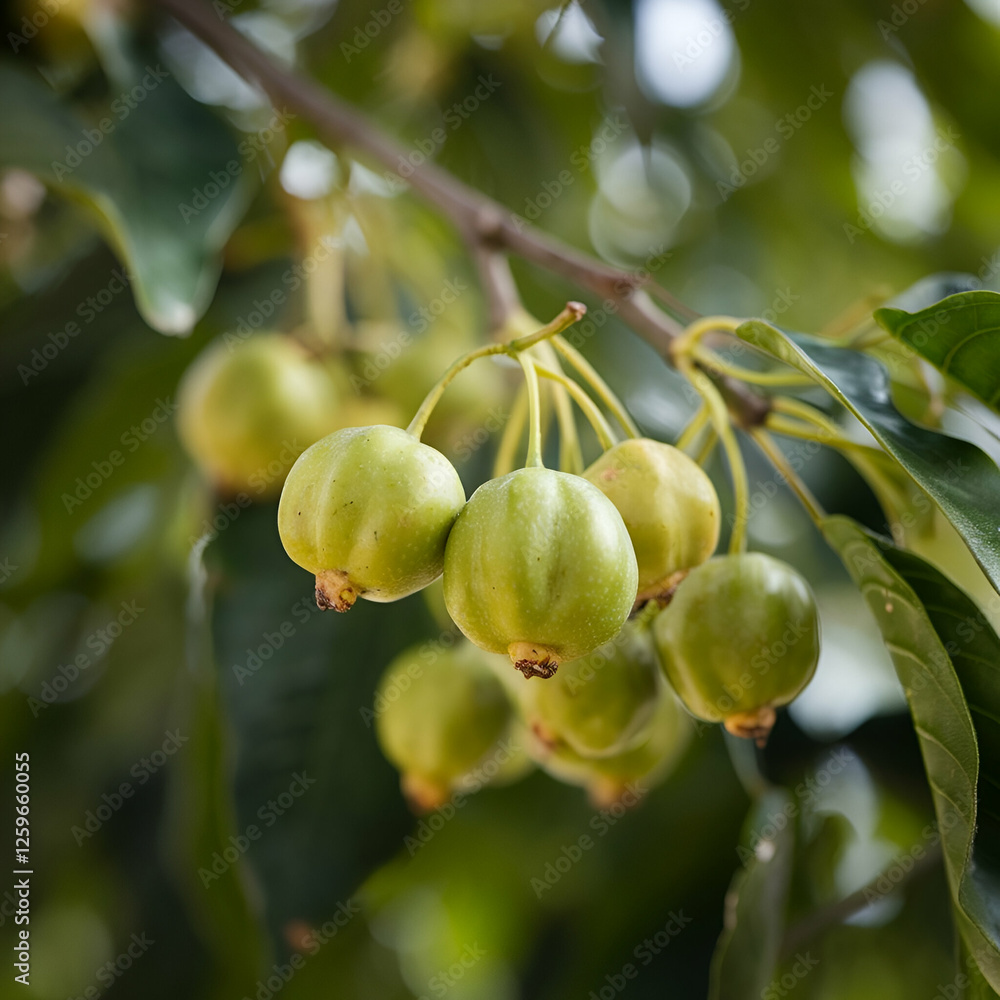 Fototapeta premium green gooseberries on a branch