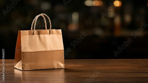 Wallpaper Mural Rustic brown paper bag on wooden table, ecofriendly packaging mockup for delivery or retail Torontodigital.ca