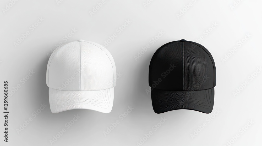 Fototapeta premium White and Black Baseball Caps Mockup