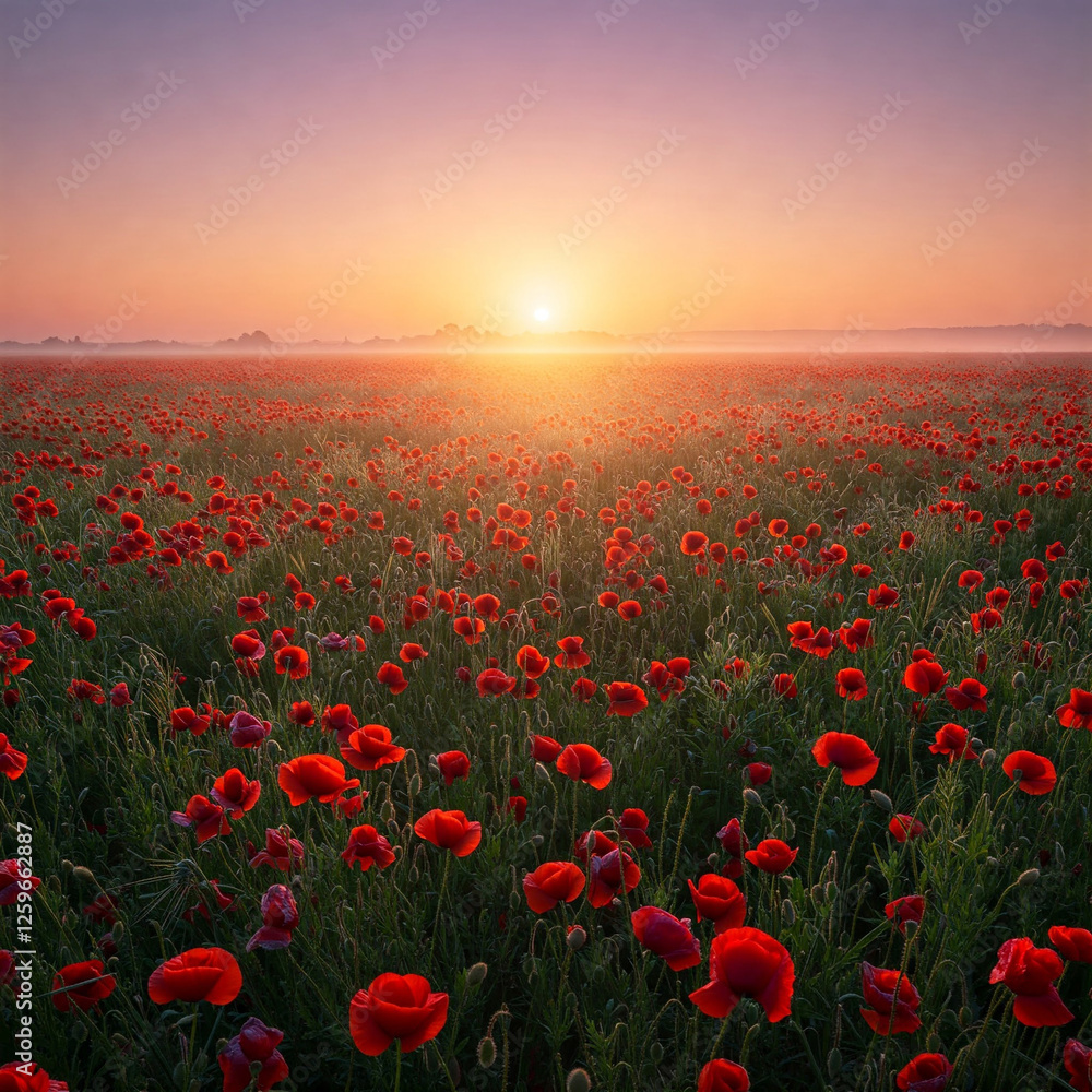 Fototapeta premium poppy field in sunset