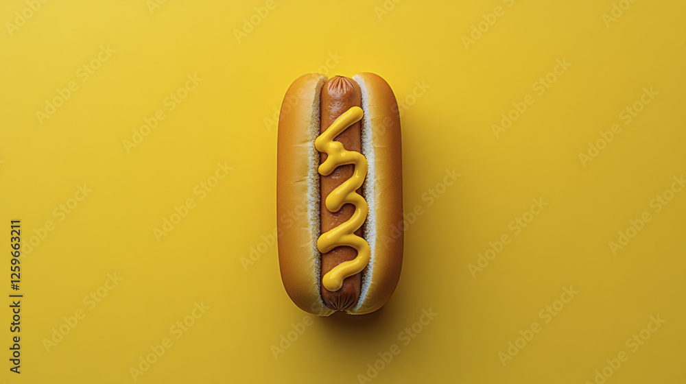 delicious hot dog with mustard on bright yellow background, perfect for food lovers delicious hot dog with mustard on bright yellow background, perfect for food lovers