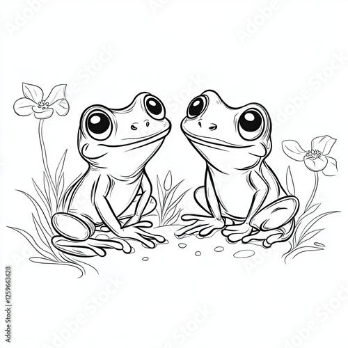 Adorable Frog Coloring Page Illustration Simple Amphibian Design for Kids photo