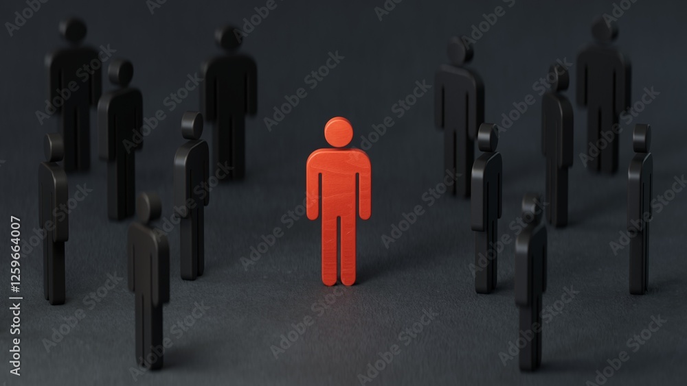 Business team leadership with one person standing out from the crowd with motivation speech concept.3D rendering on black background. Business team leadership with one person standing out from the crowd with motivation speech concept.3D rendering on black background.