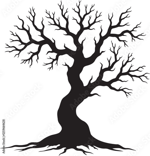 trees silhouettes vector design elements | Silhouette of a dead tree vector illustration. Trees and branches without leaves | Bare tree silhouette without barren leaves dead no scary.