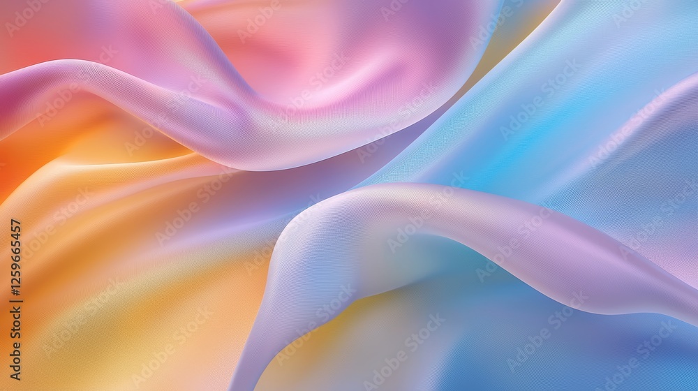 Obraz premium Colorful pride flag made of silky translucent fabric, gently waving with soft lighting, bright and vivid hues, modern and stylish composition, high detail
