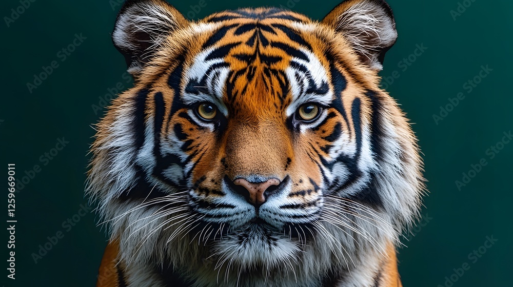 Fototapeta premium Intense portrait of a Bengal tiger highlighting its striking features
