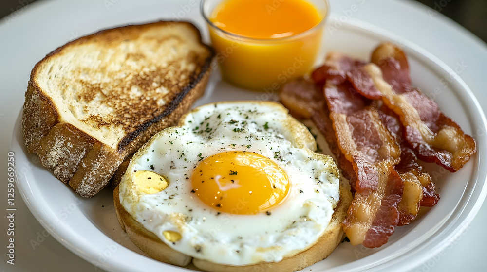 Sunny-side up egg, bacon, toast breakfast Sunny-side up egg, bacon, toast breakfast