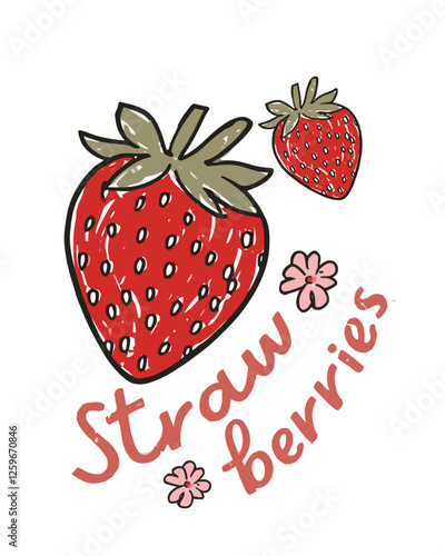 Cute Strawberry Doodle with Handwritten Typography - Sweet Summer Fruit Art
