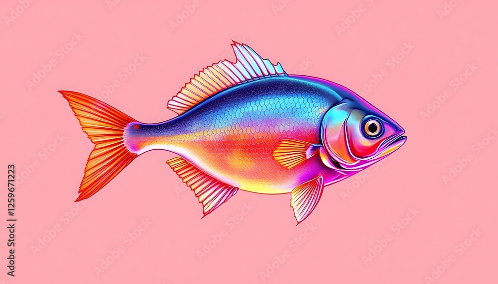 Fototapeta premium Colorful Fish Illustration with Vibrant Scales on Soft Pink Background