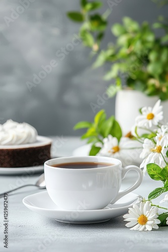 Wallpaper Mural Fresh Coffee with Cake and Flowers on a Table Setting Torontodigital.ca