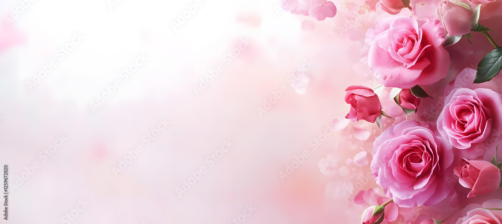 Beautiful Pink Roses with Soft Background and Falling Petals Romantic Floral Image Beautiful Pink Roses with Soft Background and Falling Petals Romantic Floral Image