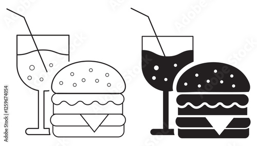 burger, soft drink, Fast food icon, Vector illustration