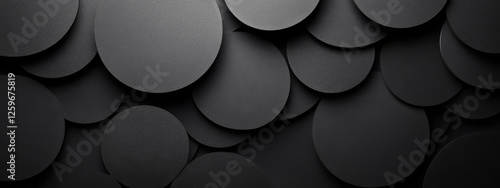 Black Background with Minimal Circular Shapes for Design, Banner Template. White Space in the Center for Text, Abstract Geometric Wallpaper with Copy Space for Modern and Clean Visuals.