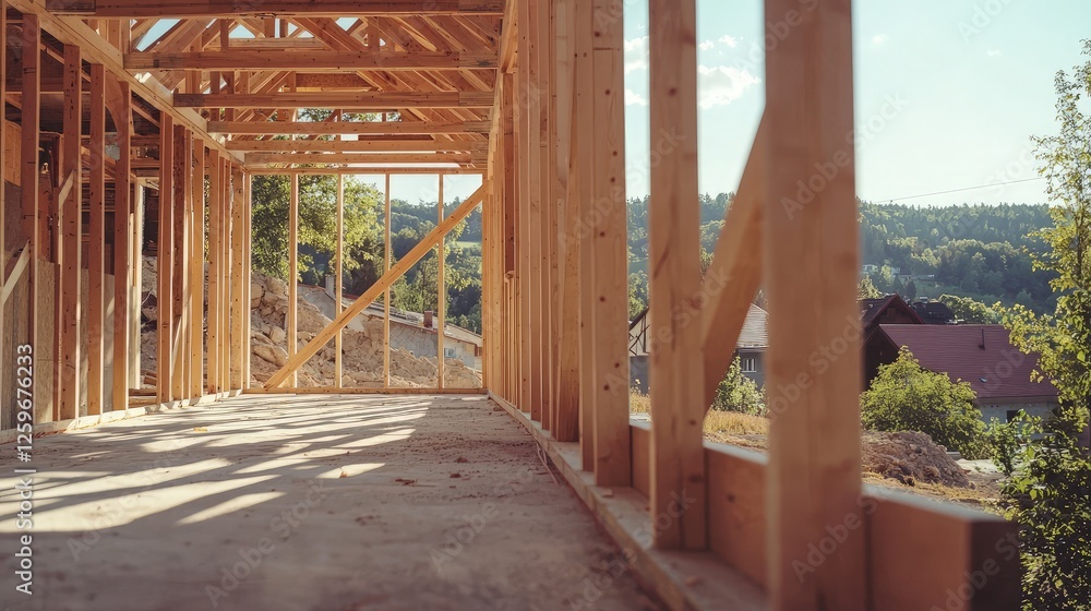 Obraz premium Wooden frame of a new house under construction