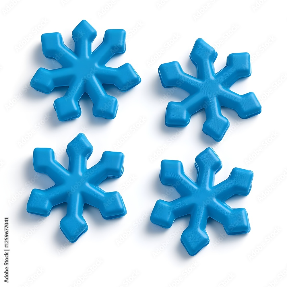 Fototapeta premium Four blue snowflake ice molds on white background