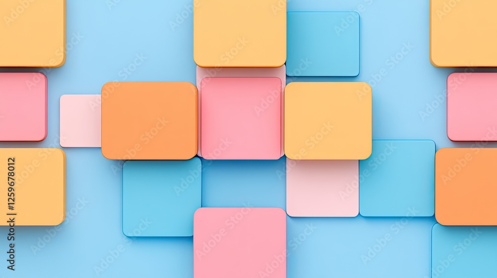 Colorful geometric shapes arranged on a blue background, creating a modern abstract design Colorful geometric shapes arranged on a blue background, creating a modern abstract design