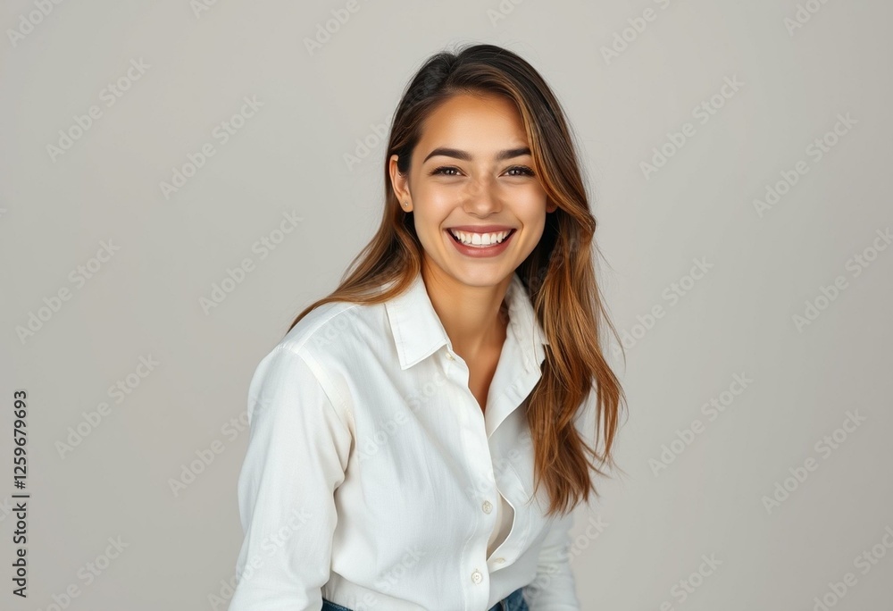Portrait of a laughing female with a warm smile Portrait of a laughing female with a warm smile