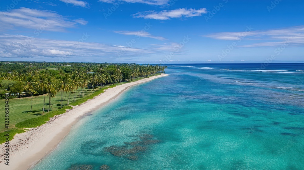 Tropical beach aerial view with turquoise water, palm trees, and clear sky perfect for vacations, travel inspiration, and relaxation imagery. Tropical beach aerial view with turquoise water, palm trees, and clear sky perfect for vacations, travel inspiration, and relaxation imagery.