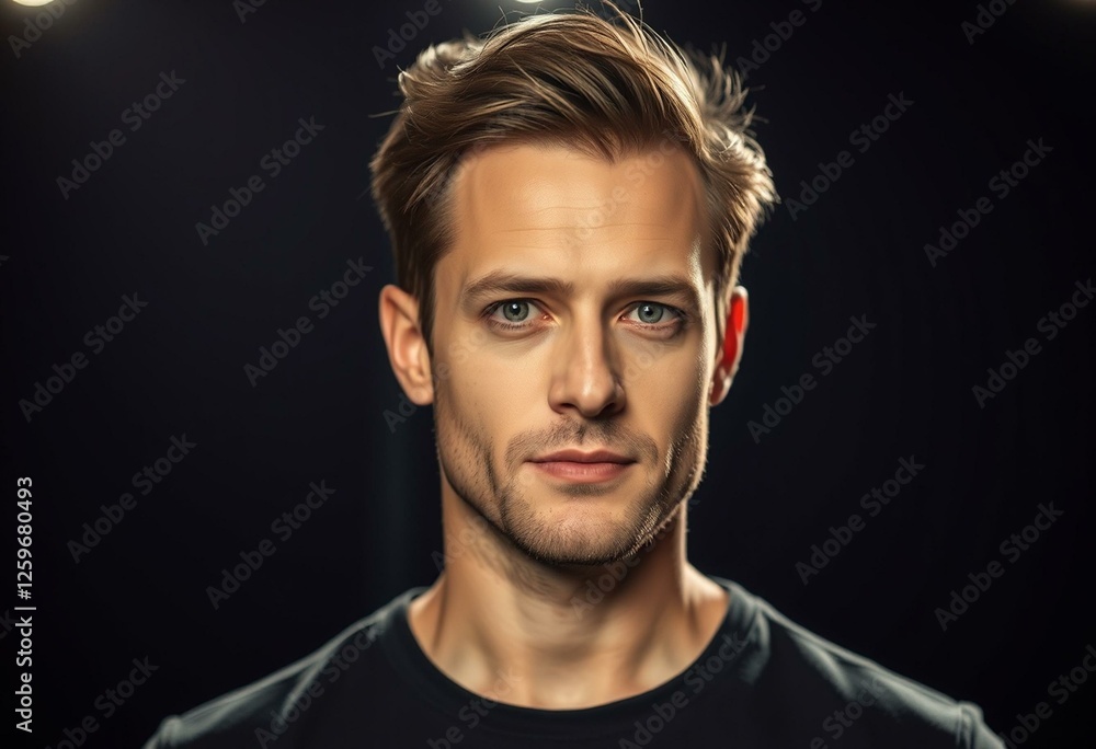 Fototapeta premium Male actor in theatre setting with spotlight