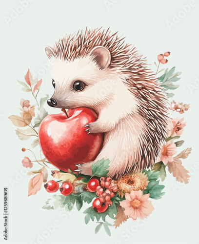 hedgehog and apple Cartoon Illustration t shirt Graphic