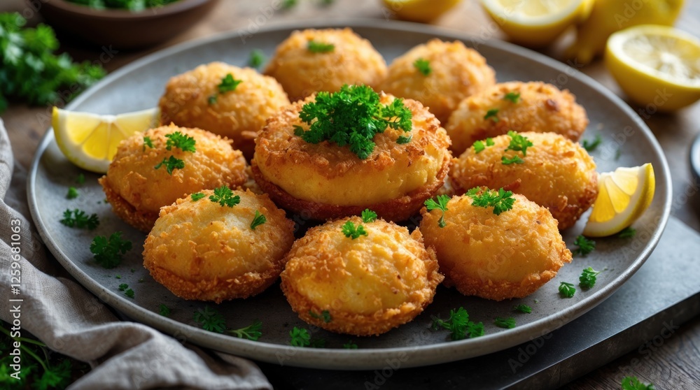 Golden Fried Potato Balls with Lemon and Parsley Golden Fried Potato Balls with Lemon and Parsley