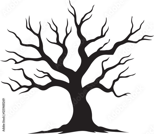 trees silhouettes vector design elements | Silhouette of a dead tree vector illustration. Trees and branches without leaves | Bare tree silhouette without barren leaves dead no scary.