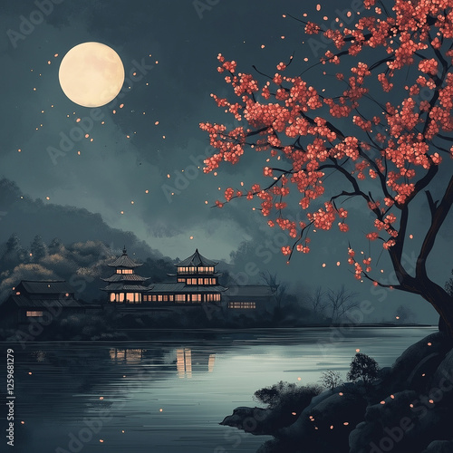 night landscape with moon