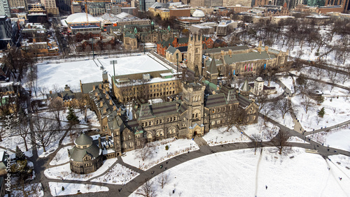 Photography Aerial winter view of the snow-covered University of Toronto.