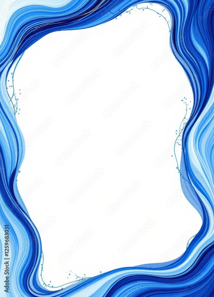 Swirling blue waves frame, decorative border Swirling blue waves frame, decorative border