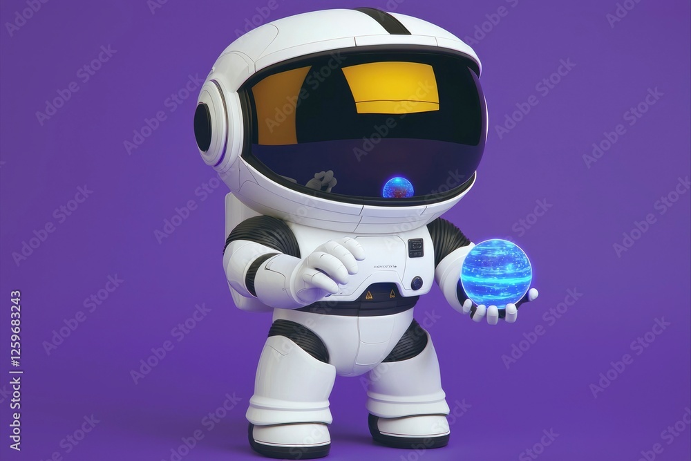 Obraz premium Cute Astronaut Robot Holding a Glowing Planet