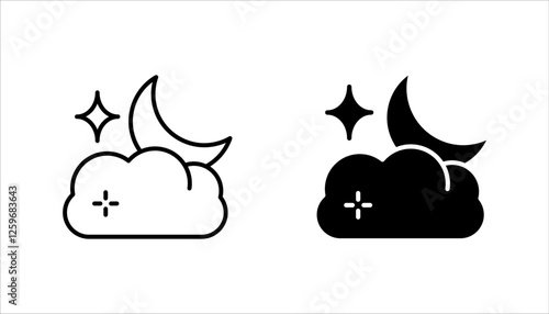 Moon Icon Set, Silhouette Style, on white background.