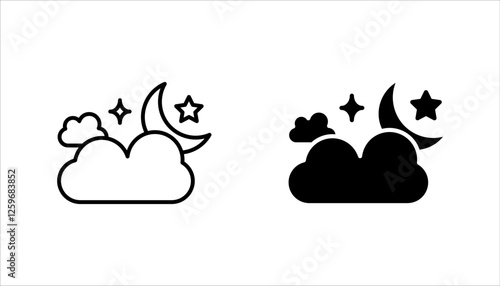 Moon Icon Set, Silhouette Style, on white background.