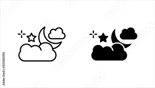 Moon Icon Set, Silhouette Style, on white background.