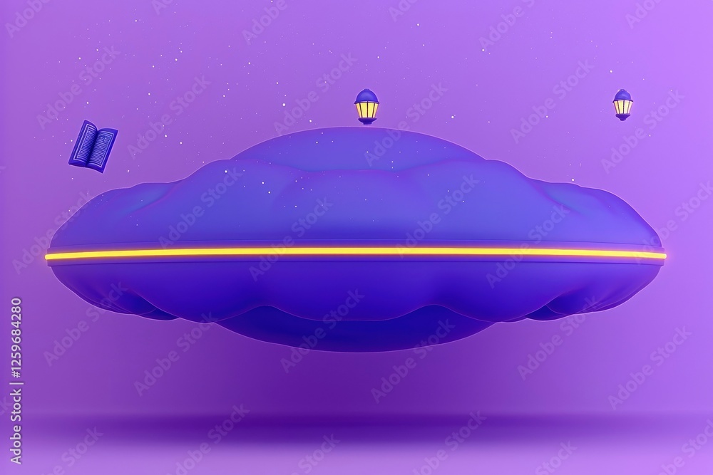 Enchanting Purple Cloud Island with Floating Book and Lanterns A 3D Render Enchanting Purple Cloud Island with Floating Book and Lanterns A 3D Render