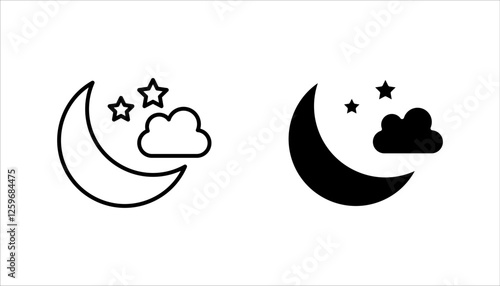 Moon Icon Set, Silhouette Style, on white background.