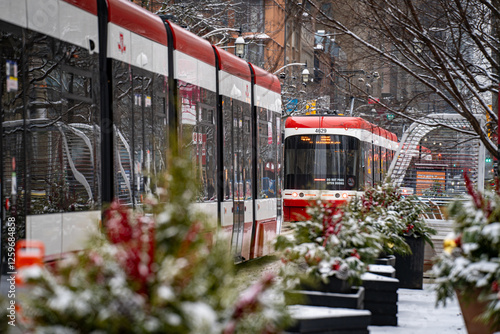 Photography Winter view of a streetcar in downtown Toronto.
