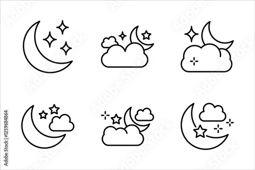 Moon Icon Set, Silhouette Style, on white background.