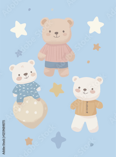 seamless pattern with teddy bears Cartoon Illustration Graphic