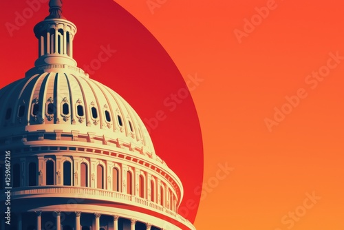 Historic capitol building in a modern vector illustration style, featuring intricate architectural details, balanced composition, and a timeless aesthetic