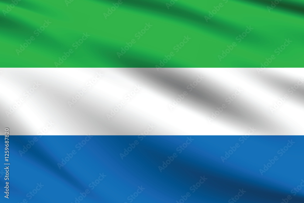 Naklejka premium Flag of Sierra Leone. Sierra Leone flag official size and color standards digital vector illustration. Waving flag.