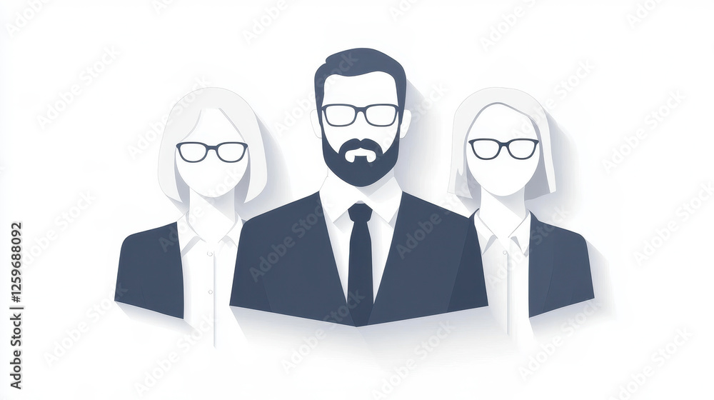 Modern Business Team Icon in Stylish Shades of White and Gray Modern Business Team Icon in Stylish Shades of White and Gray