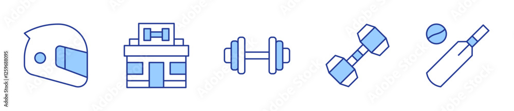 dumbbell, gym, helmet, cricket. Sports Icon vector illustration. Line Duotone style. Editable stroke dumbbell, gym, helmet, cricket. Sports Icon vector illustration. Line Duotone style. Editable stroke