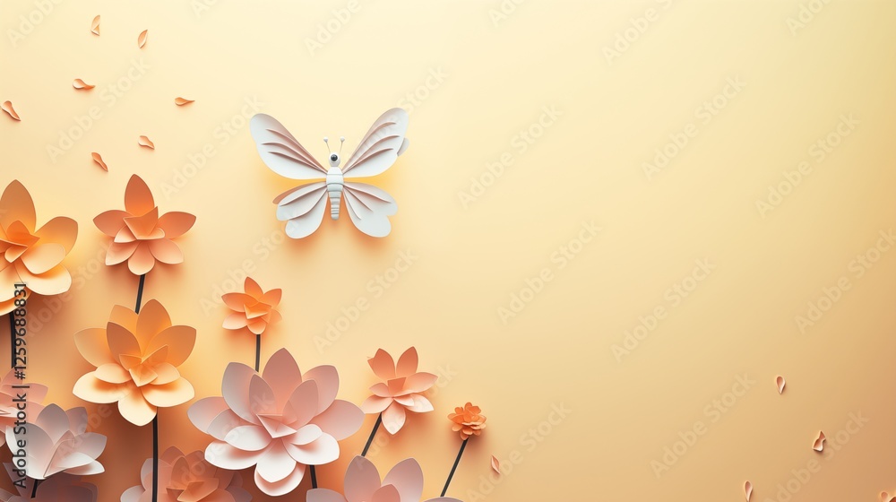 Naklejka premium paper cut art of a dragonfly hovering over a flower,generative ai illustration